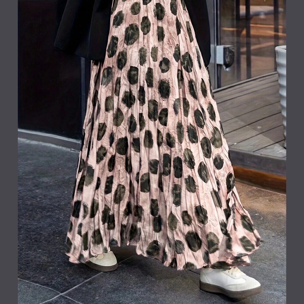 Blush Brushed Polka Dot Print Pleated Maxi Skirt
